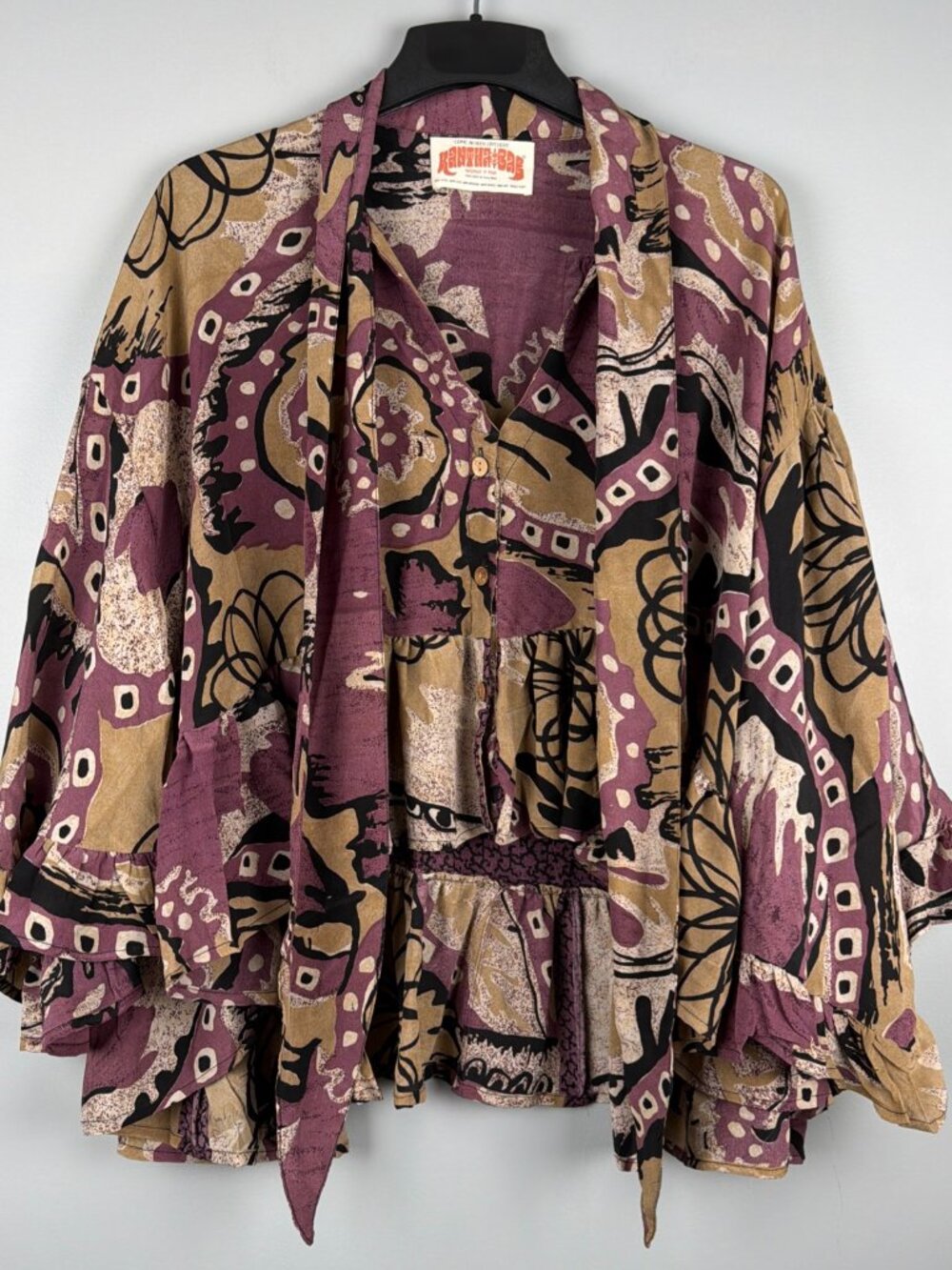 Kantha Bae Wild Rose Top Free Size Ruffle Silk Artsy Lagenlook Bohemian Gallery